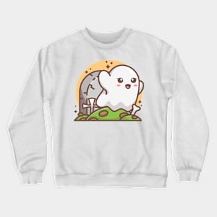 Cute ghost with tombstone illustration Crewneck Sweatshirt